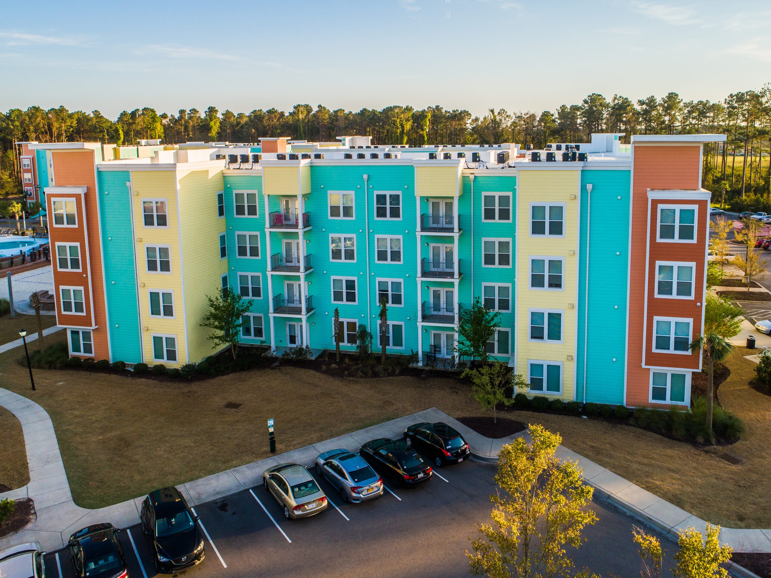 Apartment community view at Progress 910, Cape Fear community college housing