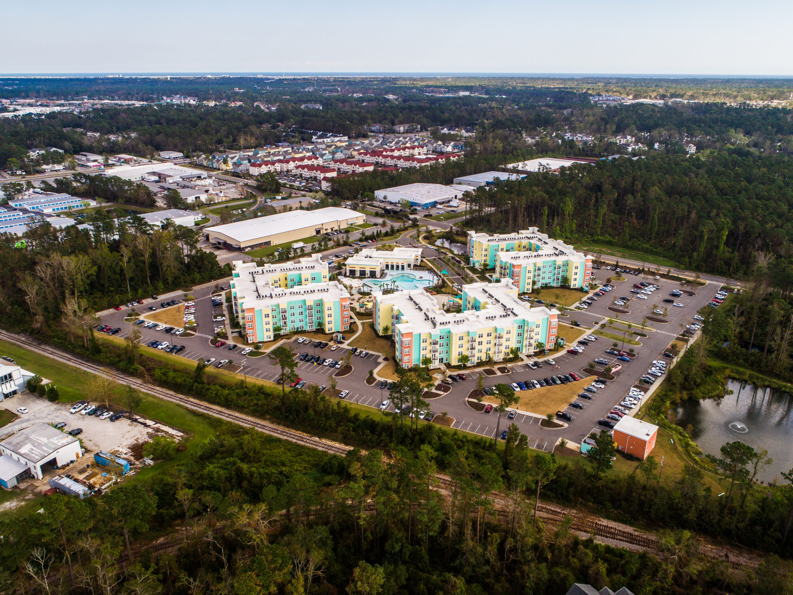 Aerial community view at Progress 910, Wilmington apartments near UNCW