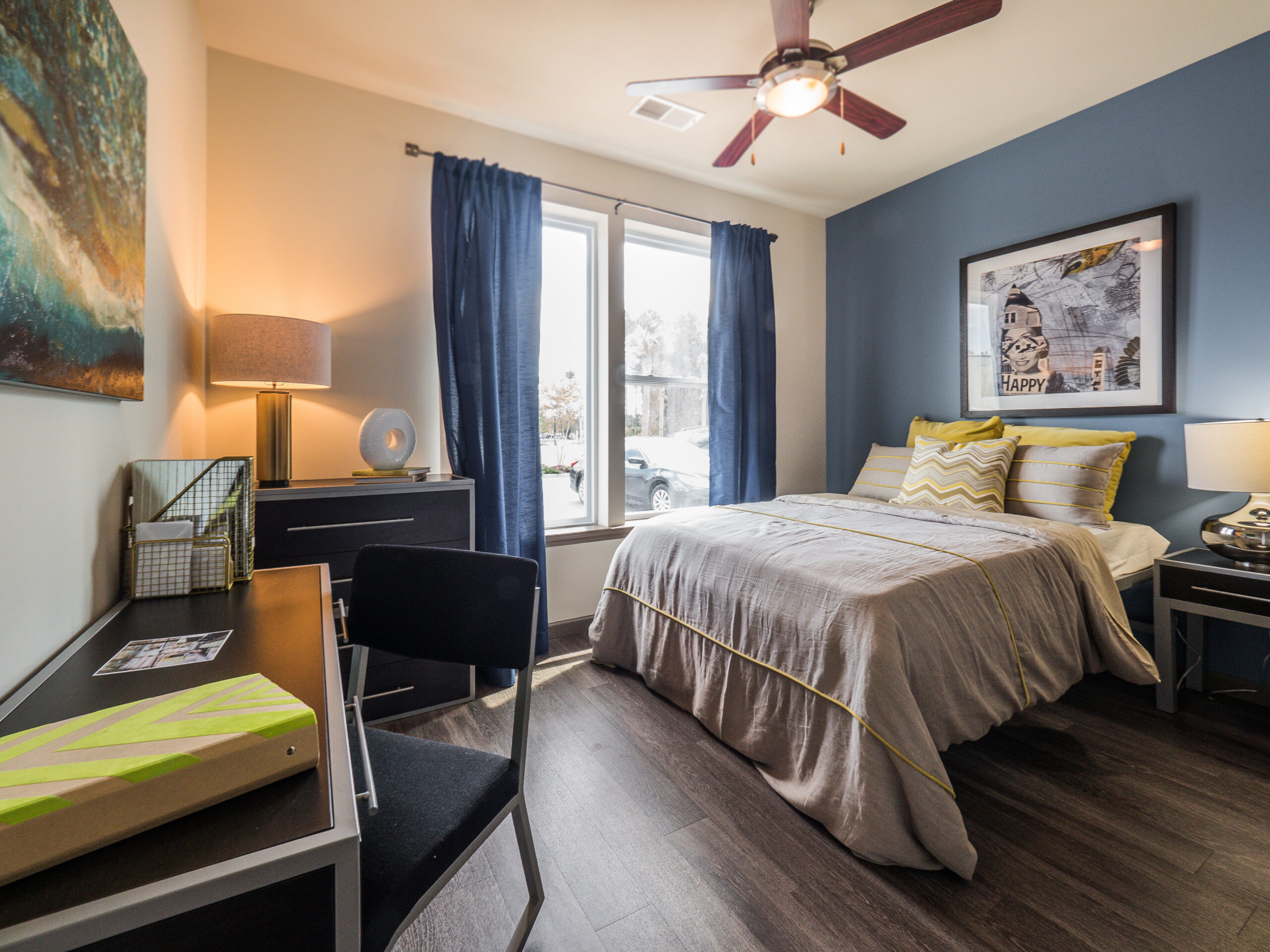 Furnished bedroom at Progress 910, UNCW apartments