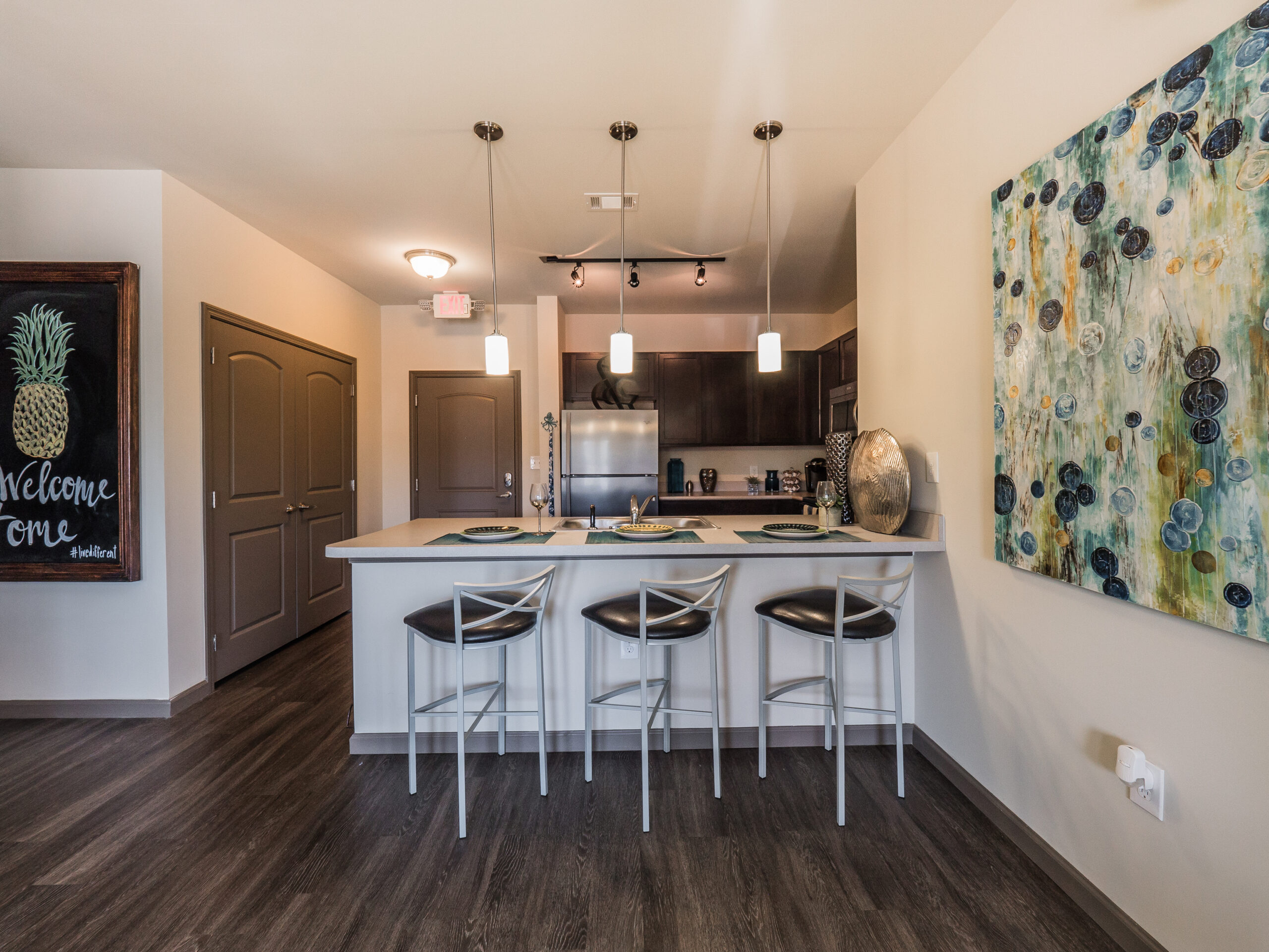 Fully equipped kitchen at Progress 910, UNCW off campus apartments